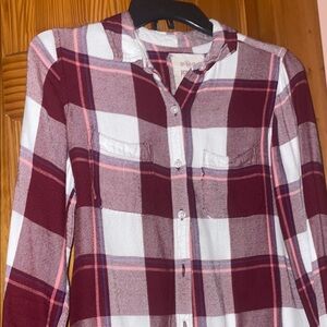 Plaid Button Down Shirt - Burgundy and White